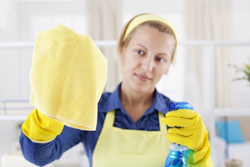 Workplace safety and wellbeing concept with people following protective measures
