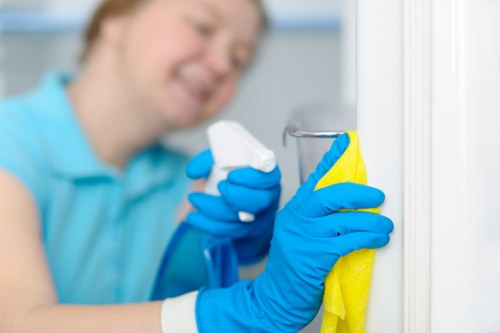 Upholstery cleaning on a modern sofa in a living room